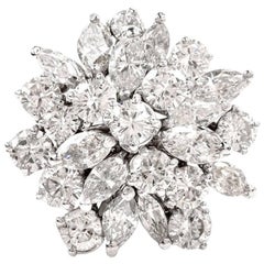 1960s Marquise Round Cluster Diamond platinum Cocktail Ring