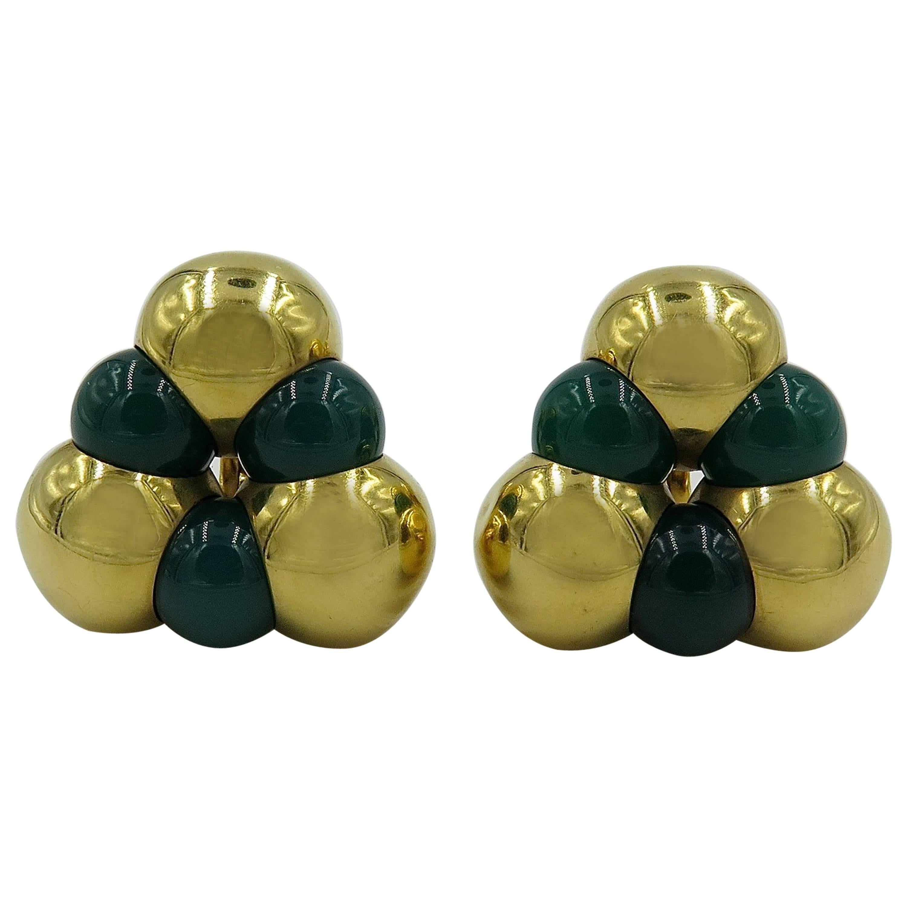 Marina B. Chrysoprase and Gold Bead Earrings