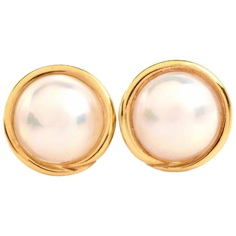 Lustrous 13mm Pearl 18-karat Yellow Gold Clip-on stud Earrings