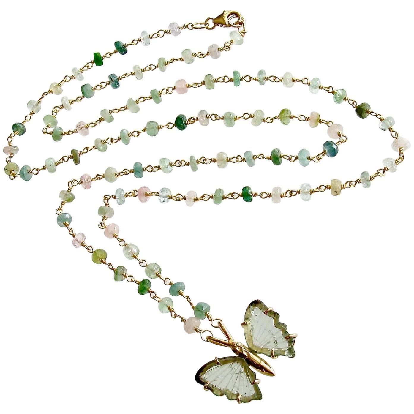 Pastel Tourmaline Soft Green Tourmaline Butterfly Necklace