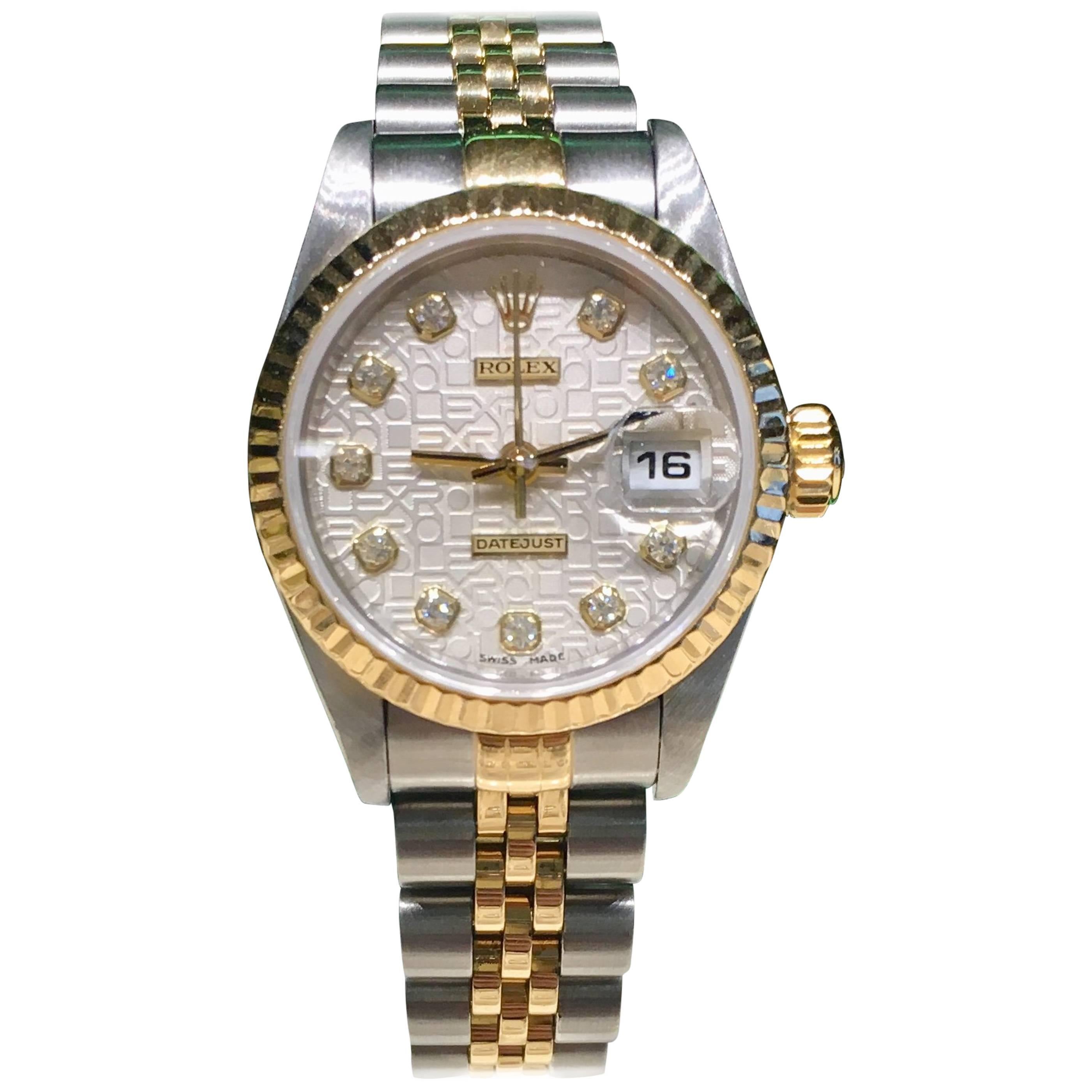 Rolex yellow gold stainless steel Jubilee Diamond Dial wristwatch, circa 2001 For Sale