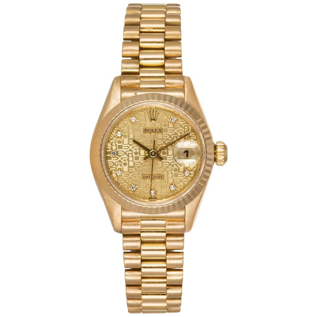 Rolex Ladies Yellow Gold Diamond Dial Datejust President Wristwatch 