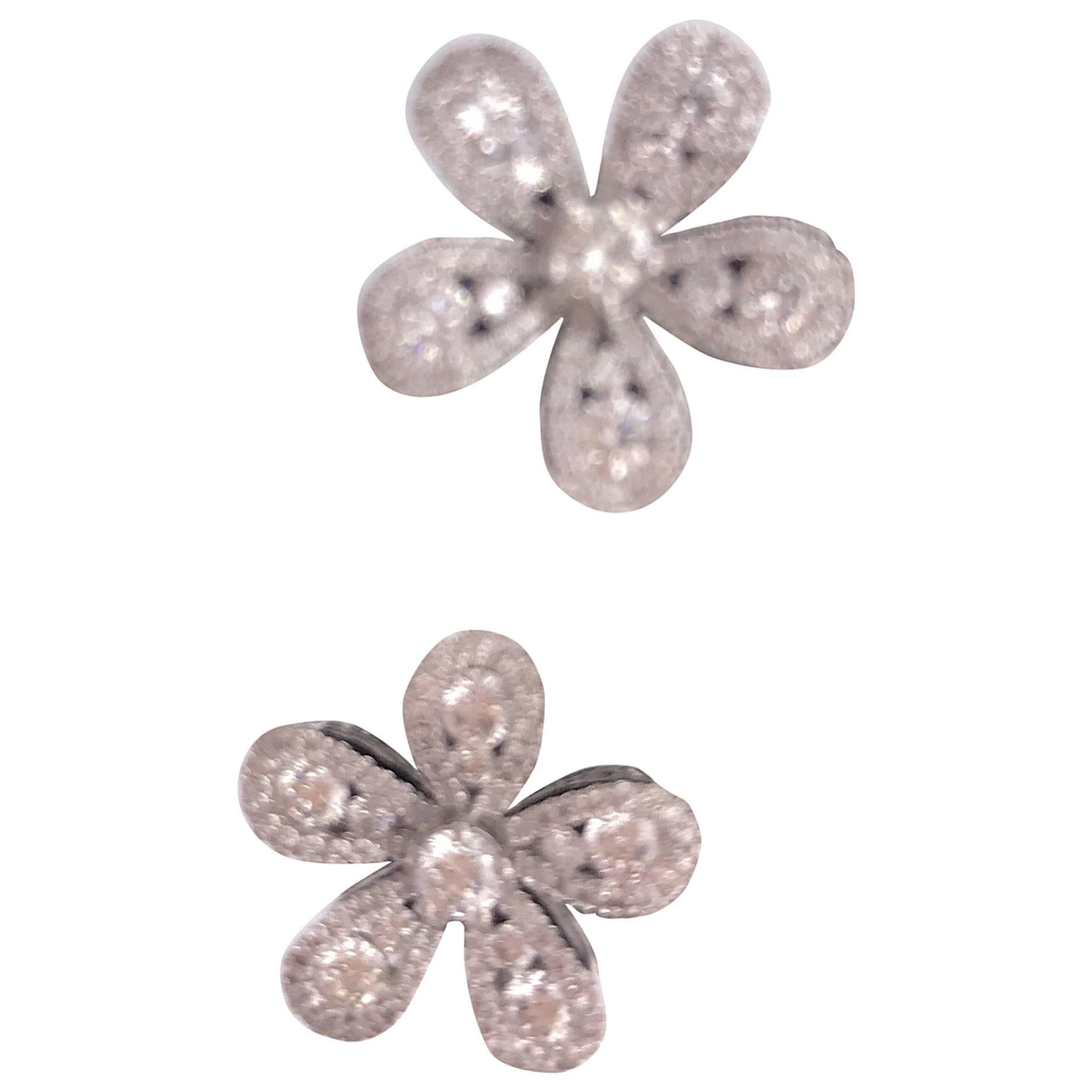 Diamond Cluster Flower Shape Studs Earrings