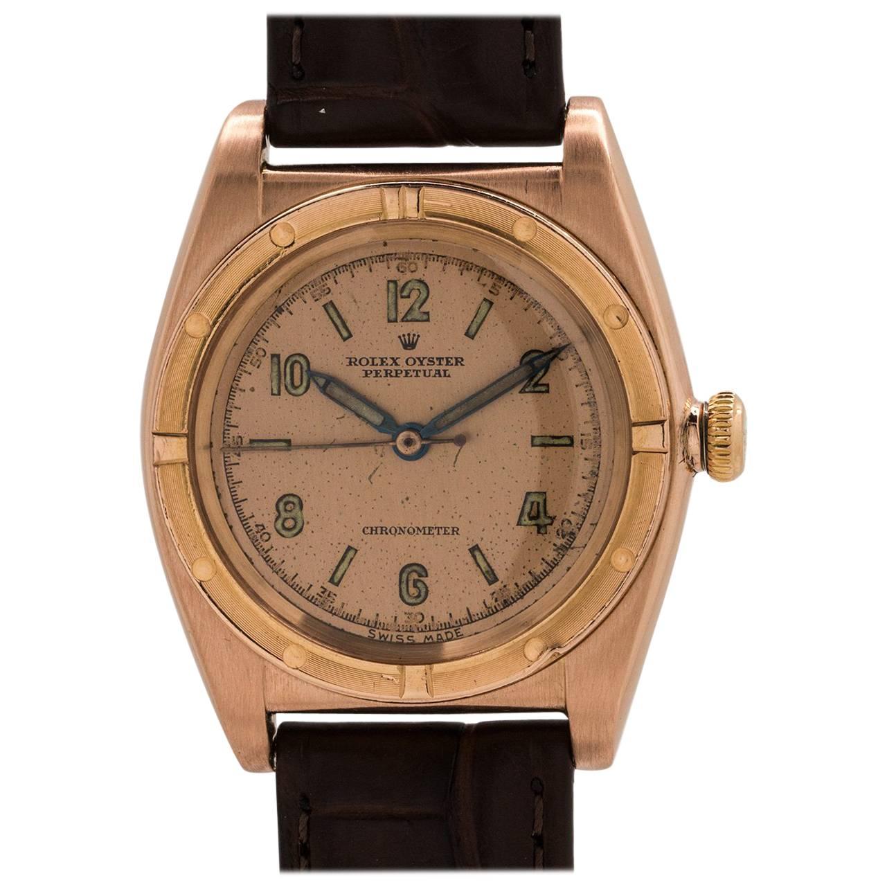 Rolex Pink gold Bubbleback self winding wristwatch ref 3372, circa 1947