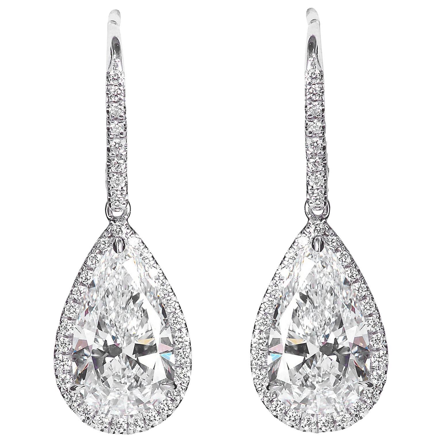 Pear Shape Diamond Drop Pendant Earrings 5.29 Carats