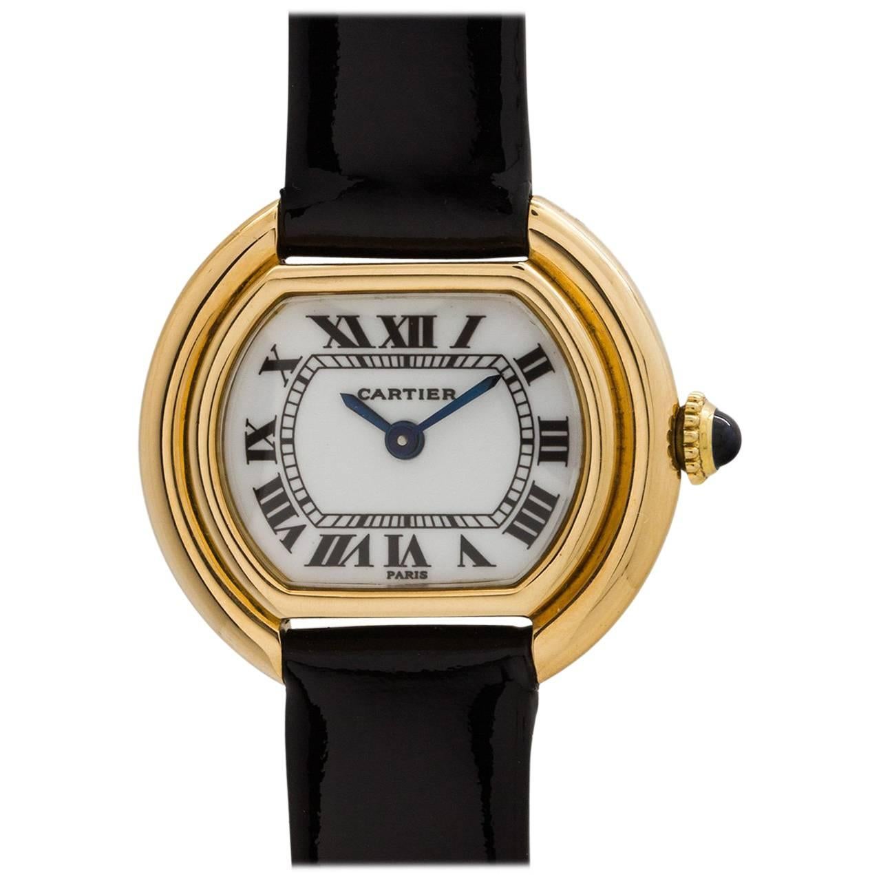 Cartier Ladies Yellow gold Enamel Dial Vendome manual wristwatch, circa 1970s 