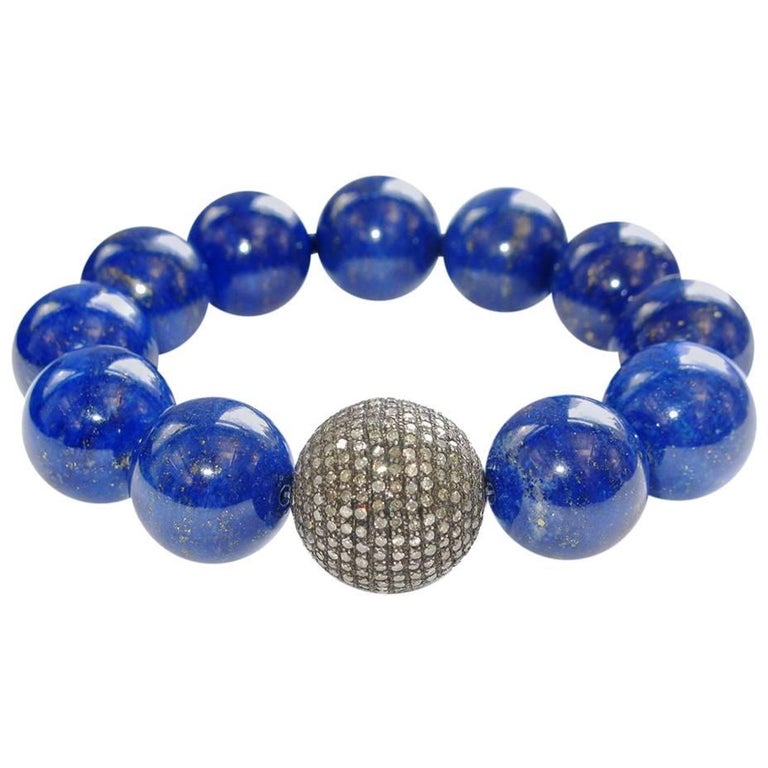 Lapis and Pave Diamond Bead Bracelet at 1stDibs pave diamond beads