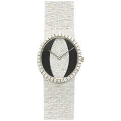 Piaget White Gold Diamond Onyx Oval Bracelet Manual Wristwatch