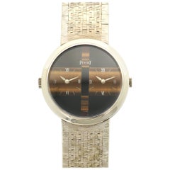 Piaget White Gold Dual Timezone Tiger's Eye Bracelet Wristwatch