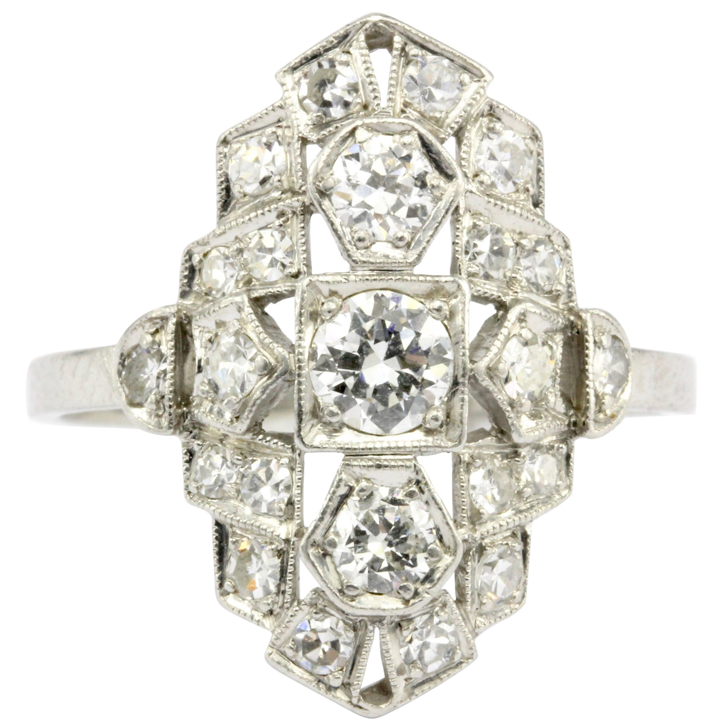 Art Deco Platinum and Diamond Shield Ring