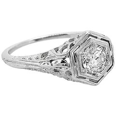 Antique .50 Carat Diamond 18 Karat White Gold Engagement Ring