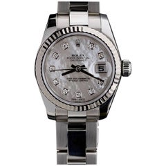 Rolex Ladies Stainless Steel Datejust Mother-of-Pearl Diamond Dial Wristwatch