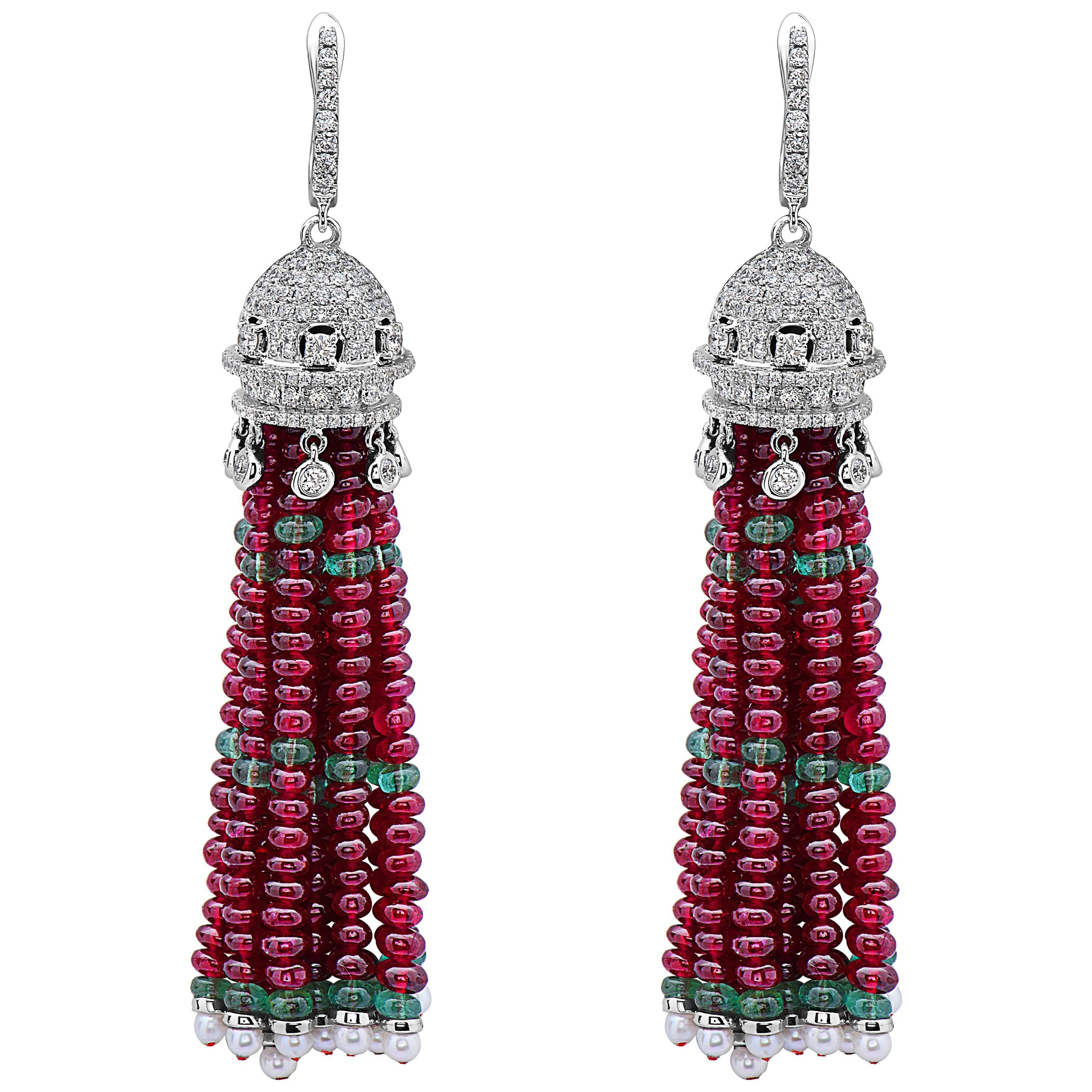 Emilio Jewelry 82.74 Carat Ruby Emerald Drop Earrings