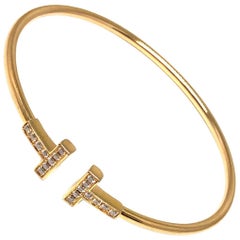 Tiffany & Co. 18 Karat Gold and Diamond T Wire Bracelet