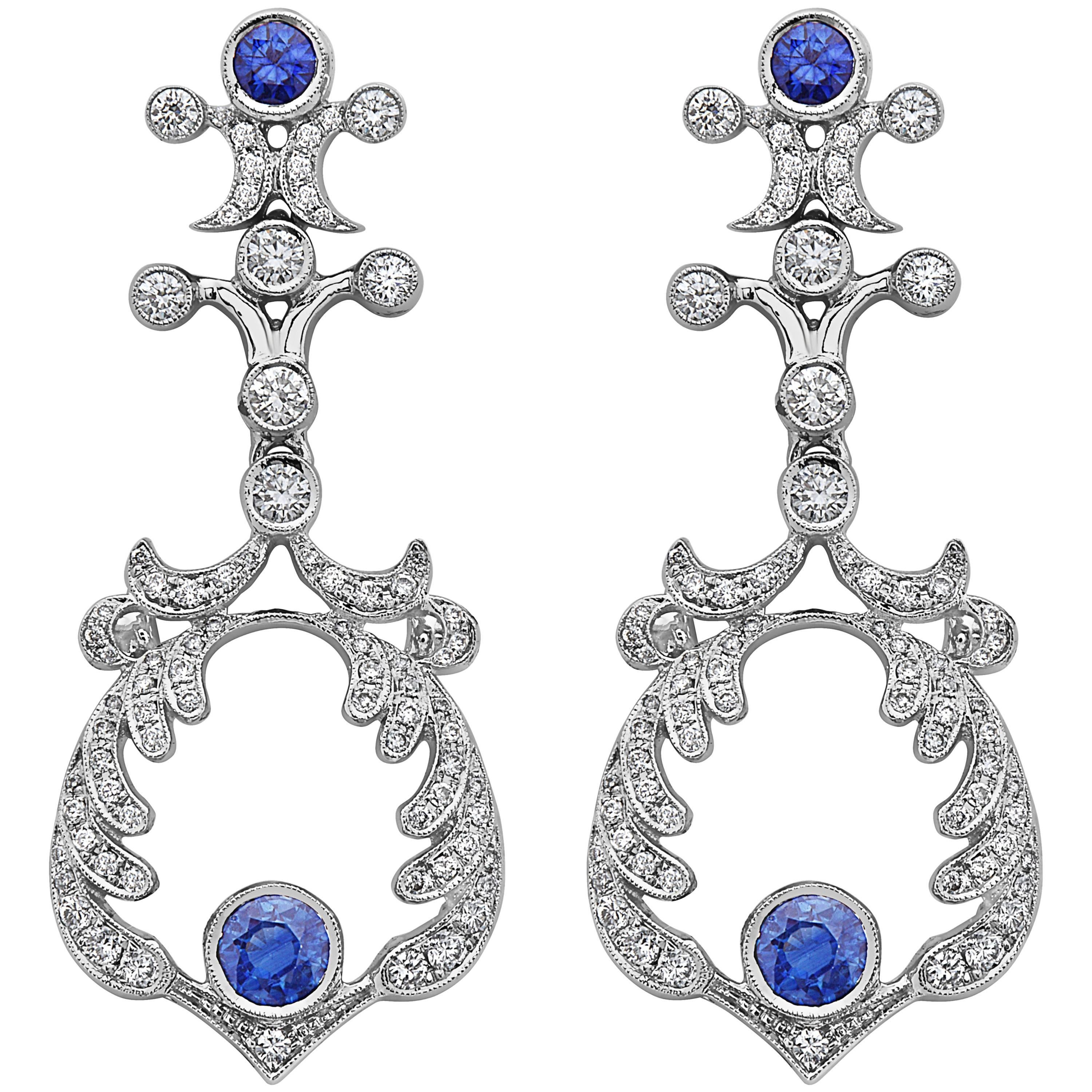 Emilio Jewelry Handmade Diamond Sapphire Earrings