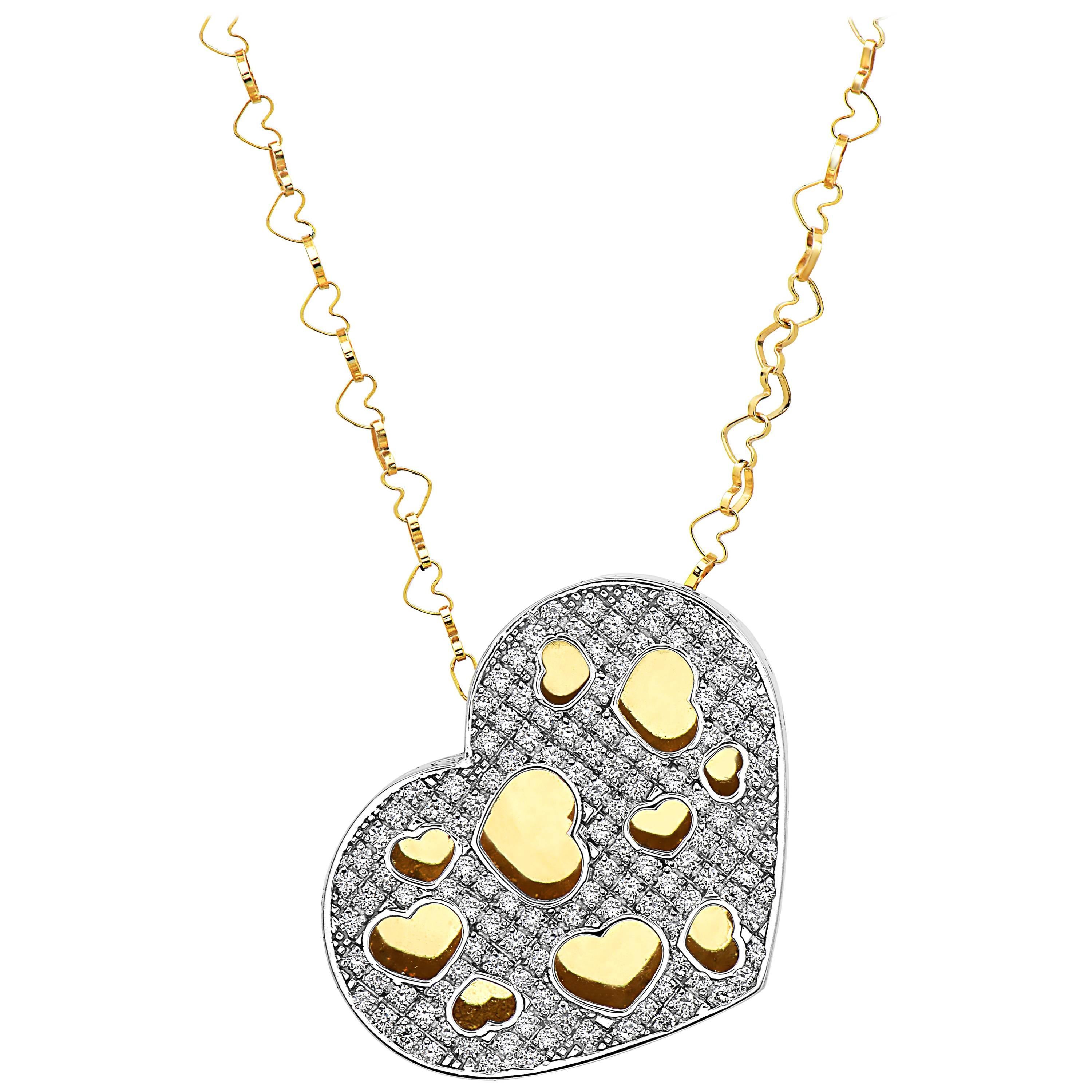 Emilio Jewelry 18 Karat Yellow Gold Puffed Diamond Heart Necklace