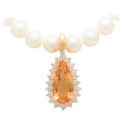 7.60 Carat Pear-Faceted Honey Topaz and Diamond Detachable Enhancer Pendant