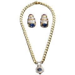 Sapphires and Diamond Gold Demi Parure