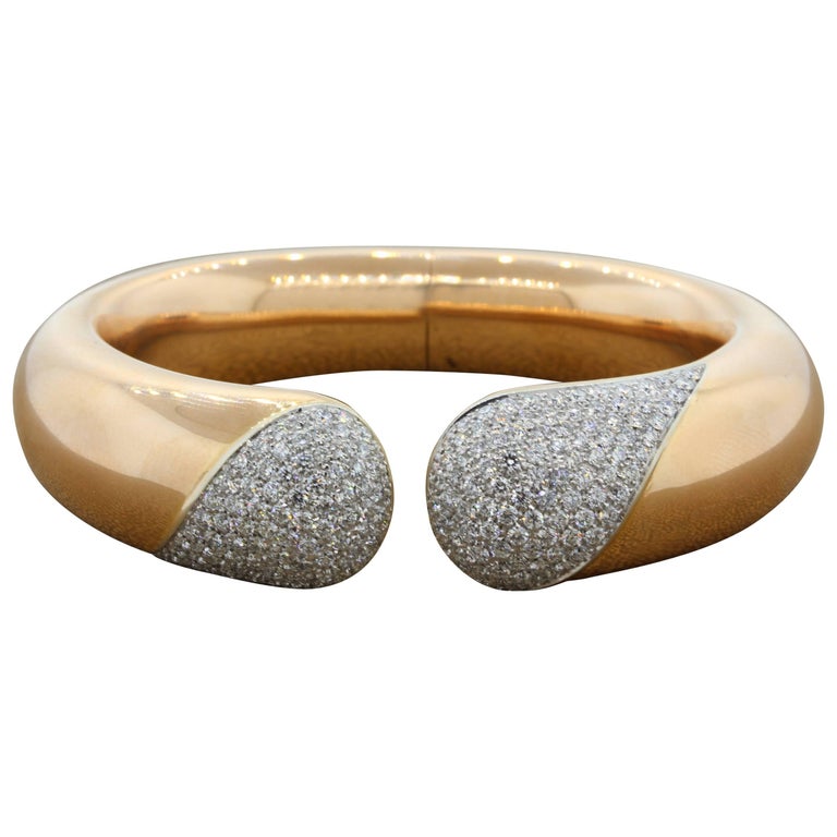 Large Diamond Gold Cuff Bracelet For Sale at 1stDibs