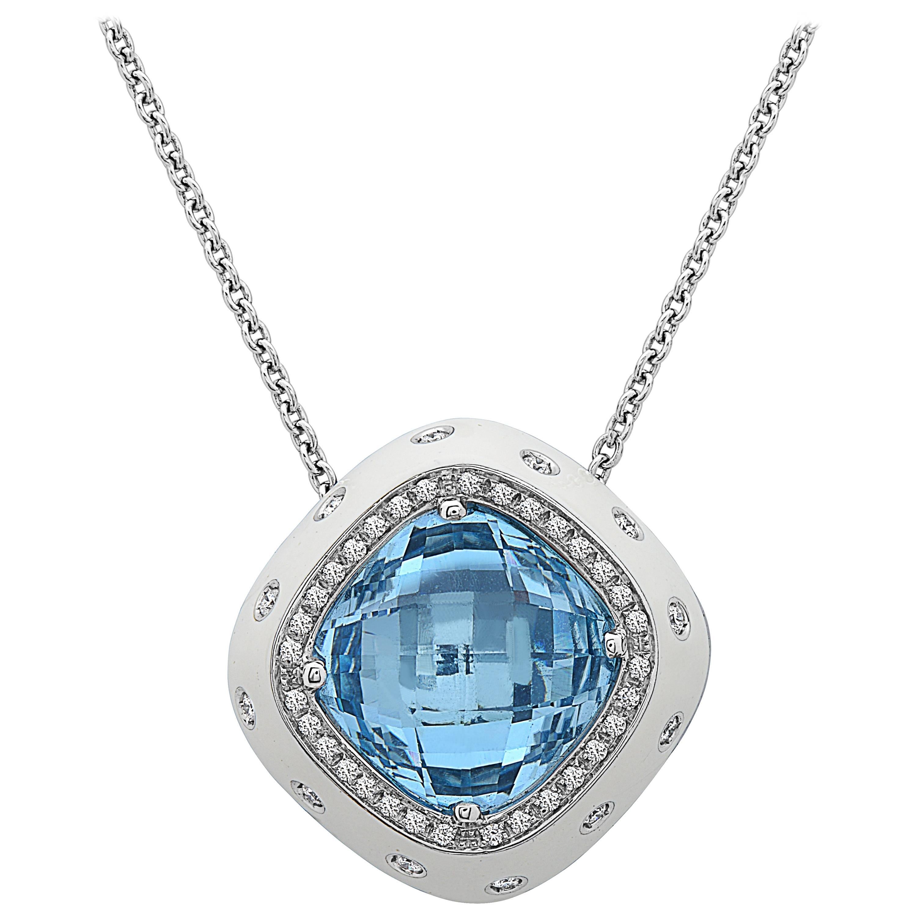 Emilio Jewelry 28.31 Carat Blue Topaz Diamond Necklace
