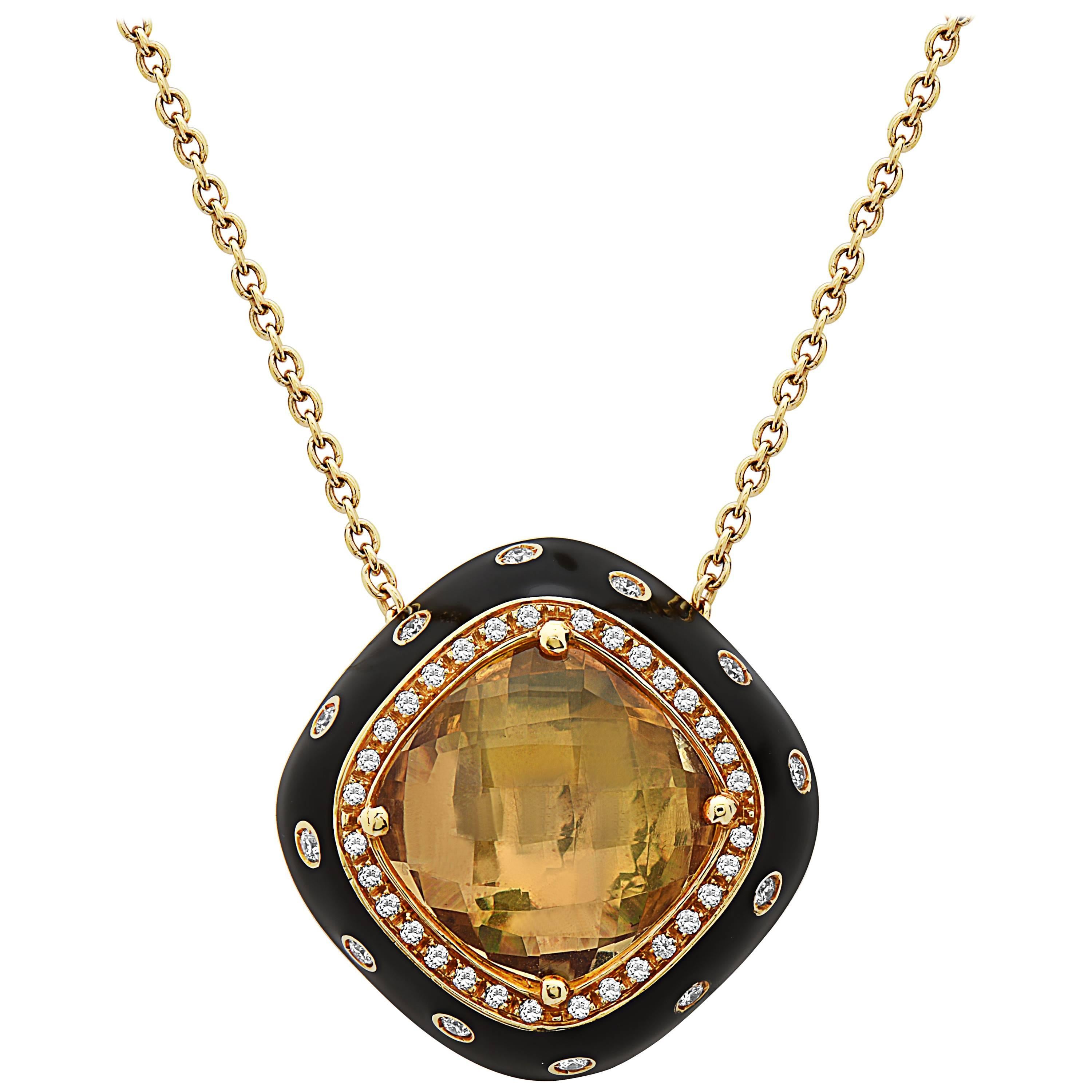 Emilio Jewelry 16.57 Carat Unique Citrine Diamond Enamel Necklace