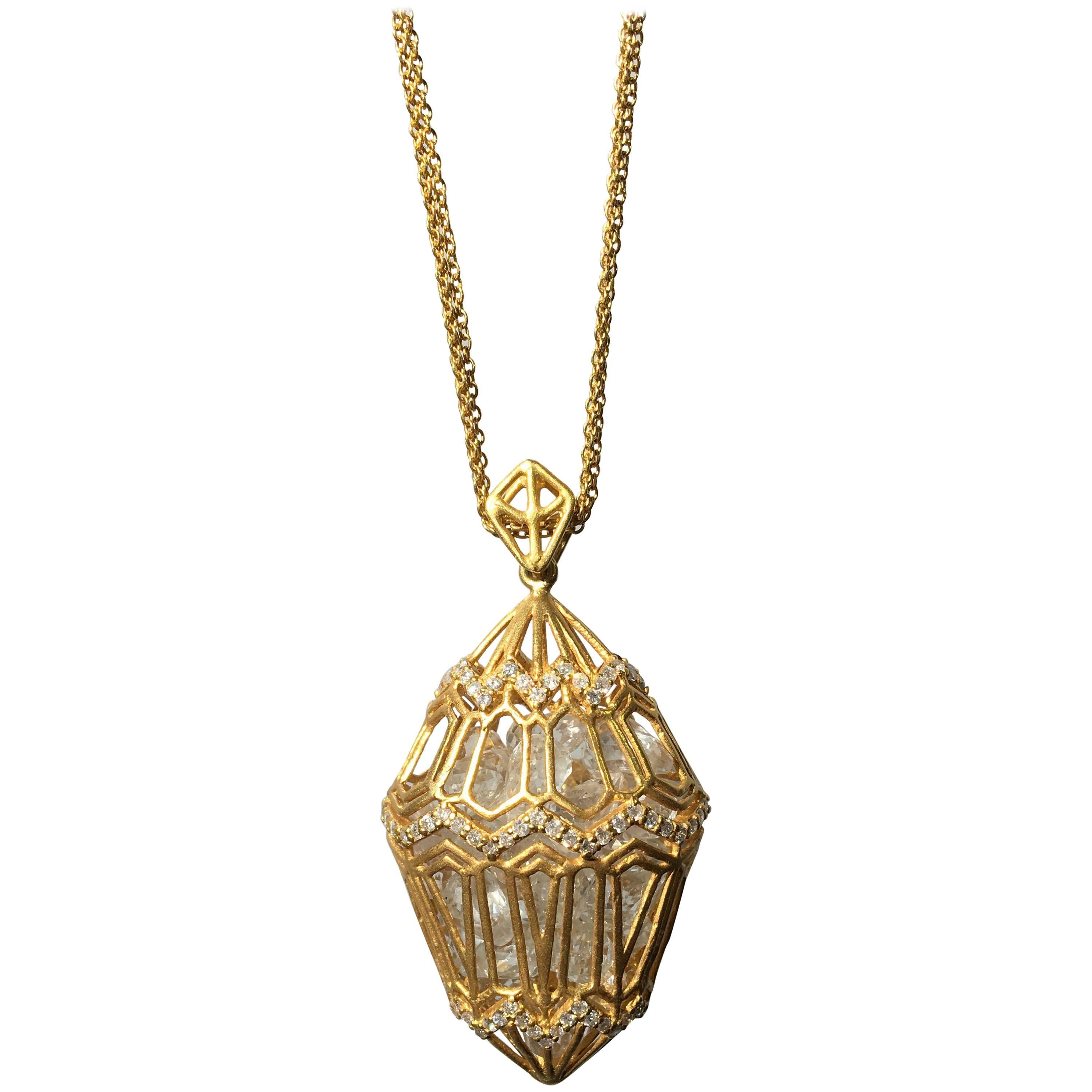 Lauren Harper .94cts Diamonds, 34cts Loose White Topaz, Gold Pendant on Chains For Sale