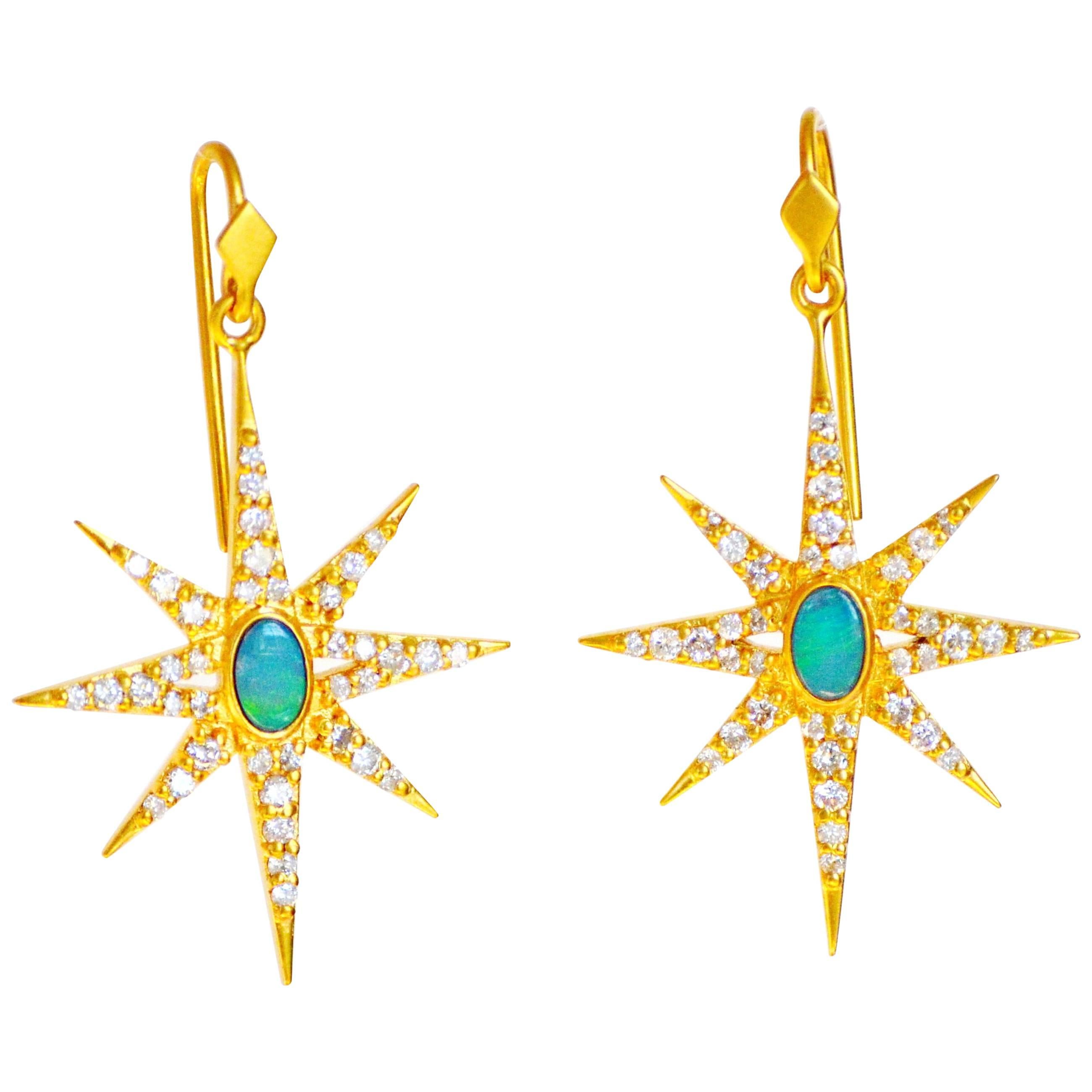 Lauren Harper Boulder Opal Diamond Yellow Gold Star Earrings