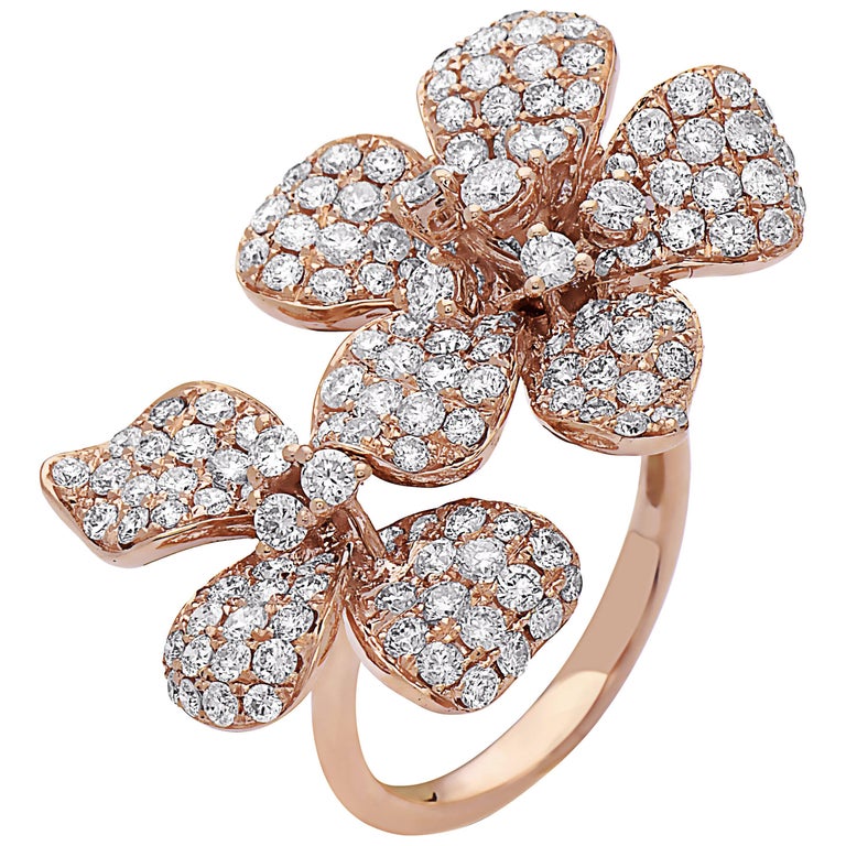 Emilio Jewelry Flower Double Flower Diamond Ring For Sale at 1stDibs