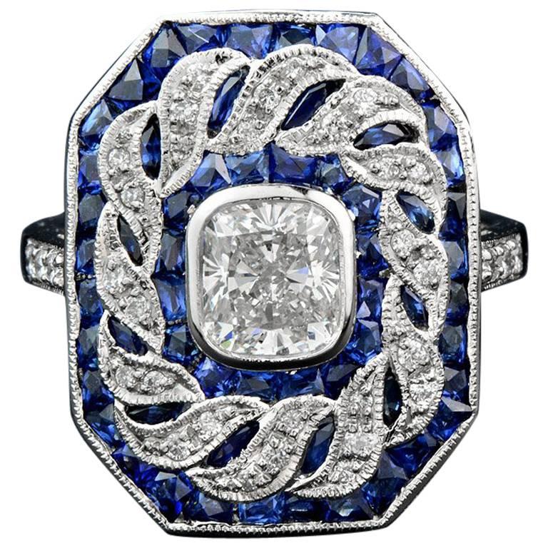 GIA Certified 1.03 Carat Diamond Blue Sapphire Cocktail Ring