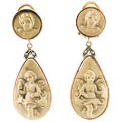 Rose Gold Silver Lava Stone Cherubs Earrings
