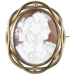 Antique Victorian Bacchante Cameo Mourning Swivel Brooch, circa 1860