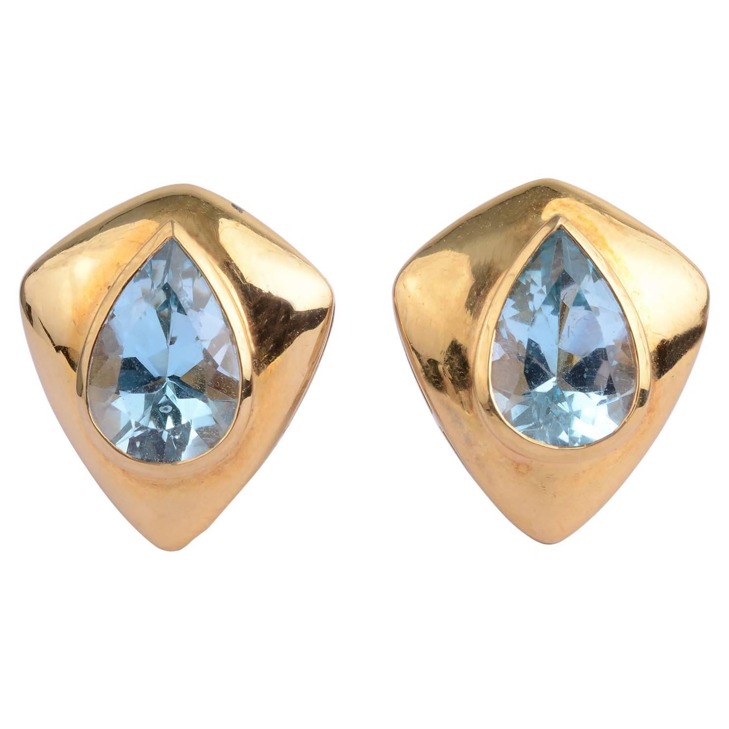 H. Stern Blue Topaz Gold Earrings