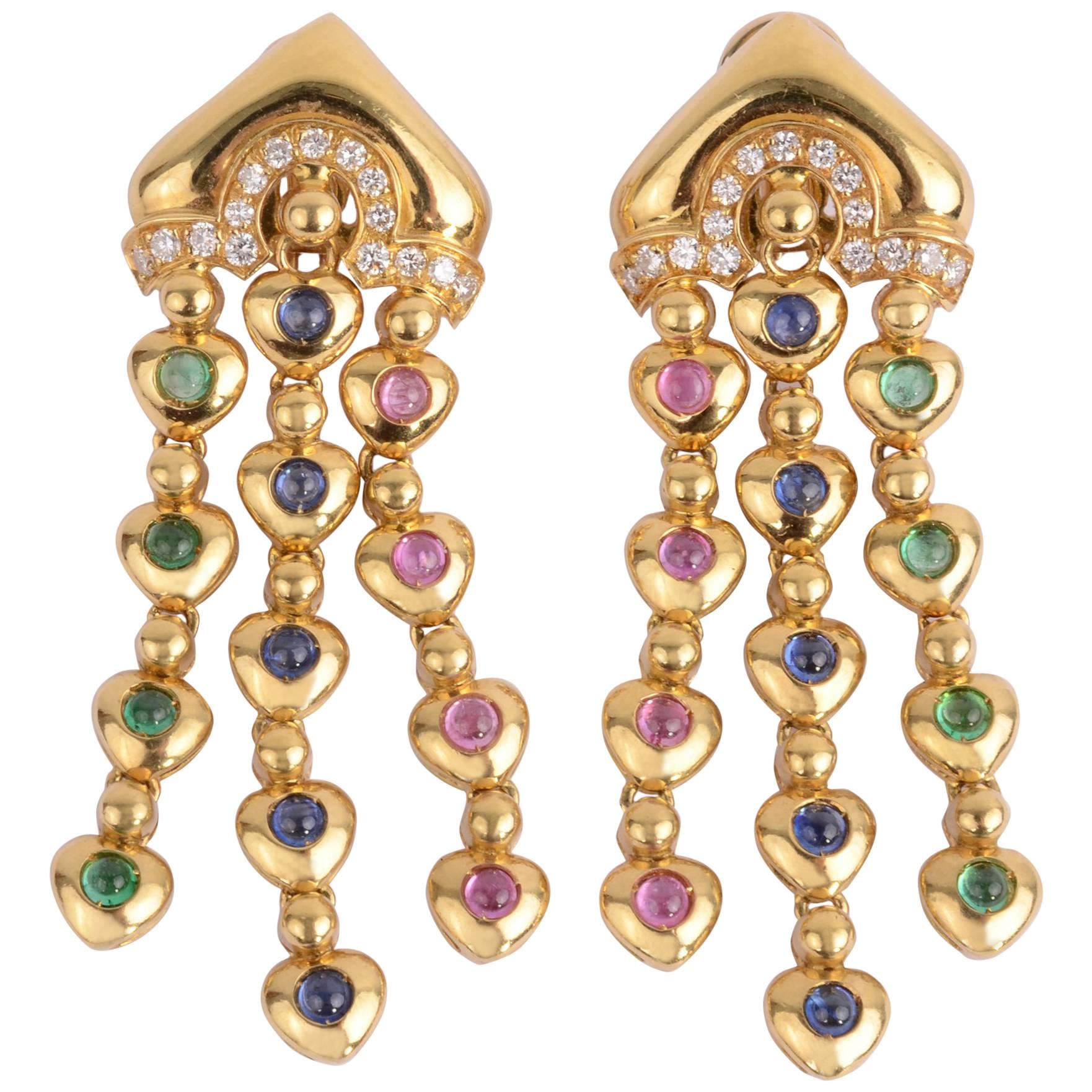 Salavetti Dangle Earrings with Multicolor Gems