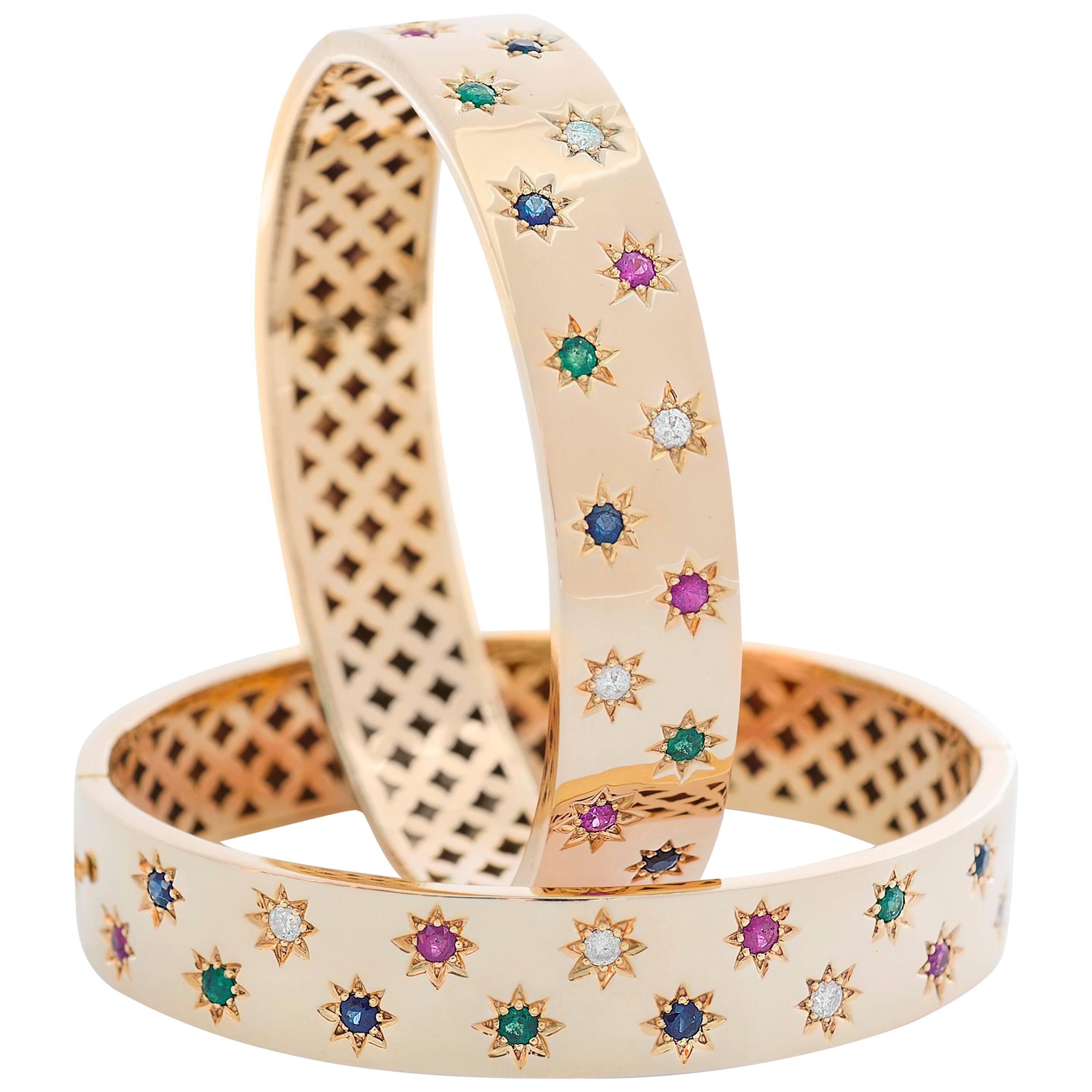 Clarissa Bronfman 14 Karat Gold Diamond Emerald Ruby Sapphire 'Dinorah' Bracelet