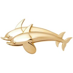 Georg Jensen 18 Karat Yellow Gold Vintage Dolphin Brooch