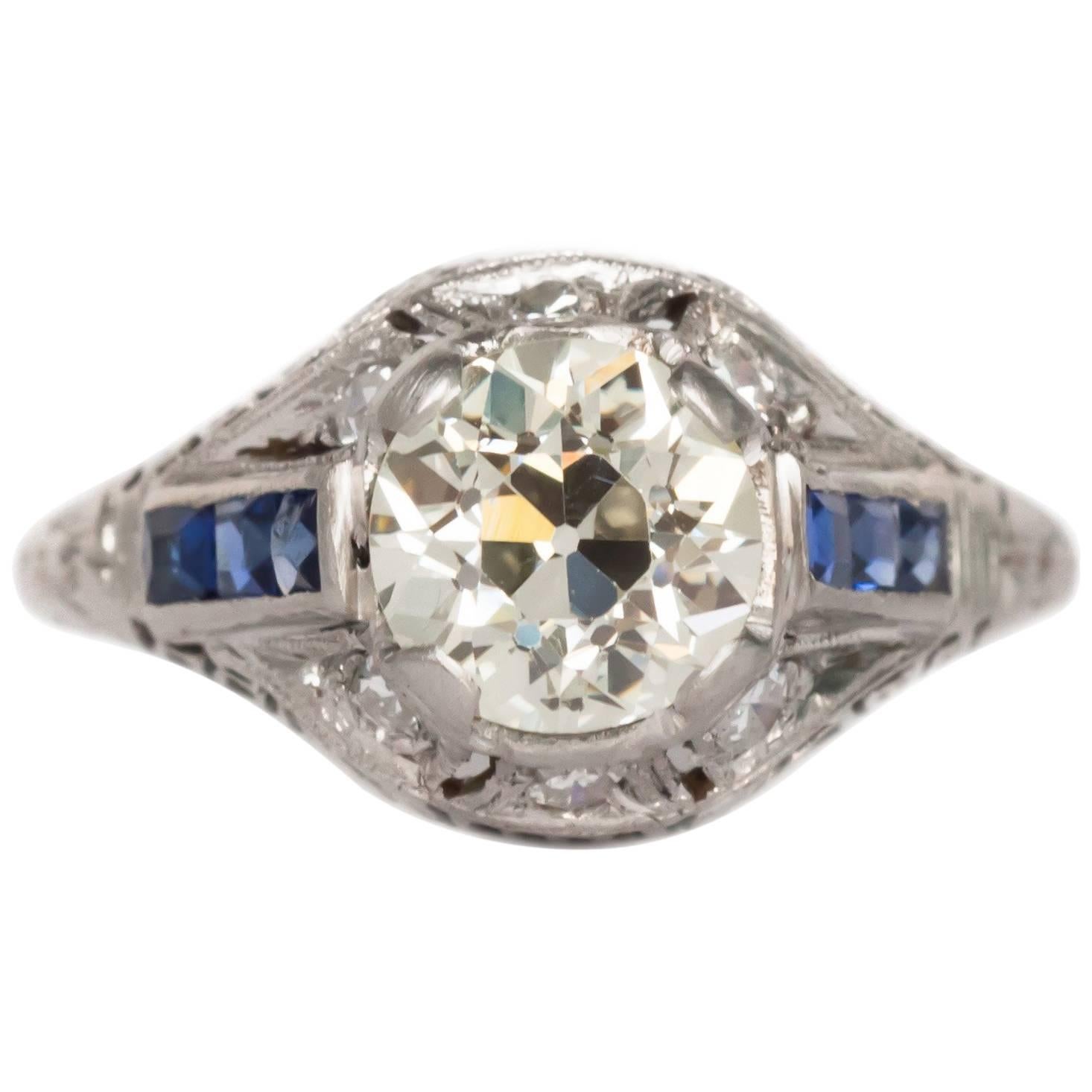 Bague de fiançailles en platine avec diamant et saphir de 1,24 carat