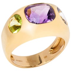 Chanel 18 Karat Yellow Gold Amethyst & Peridot Baroque Ring 