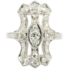 Art Deco Platinum Diamond Shield Ring