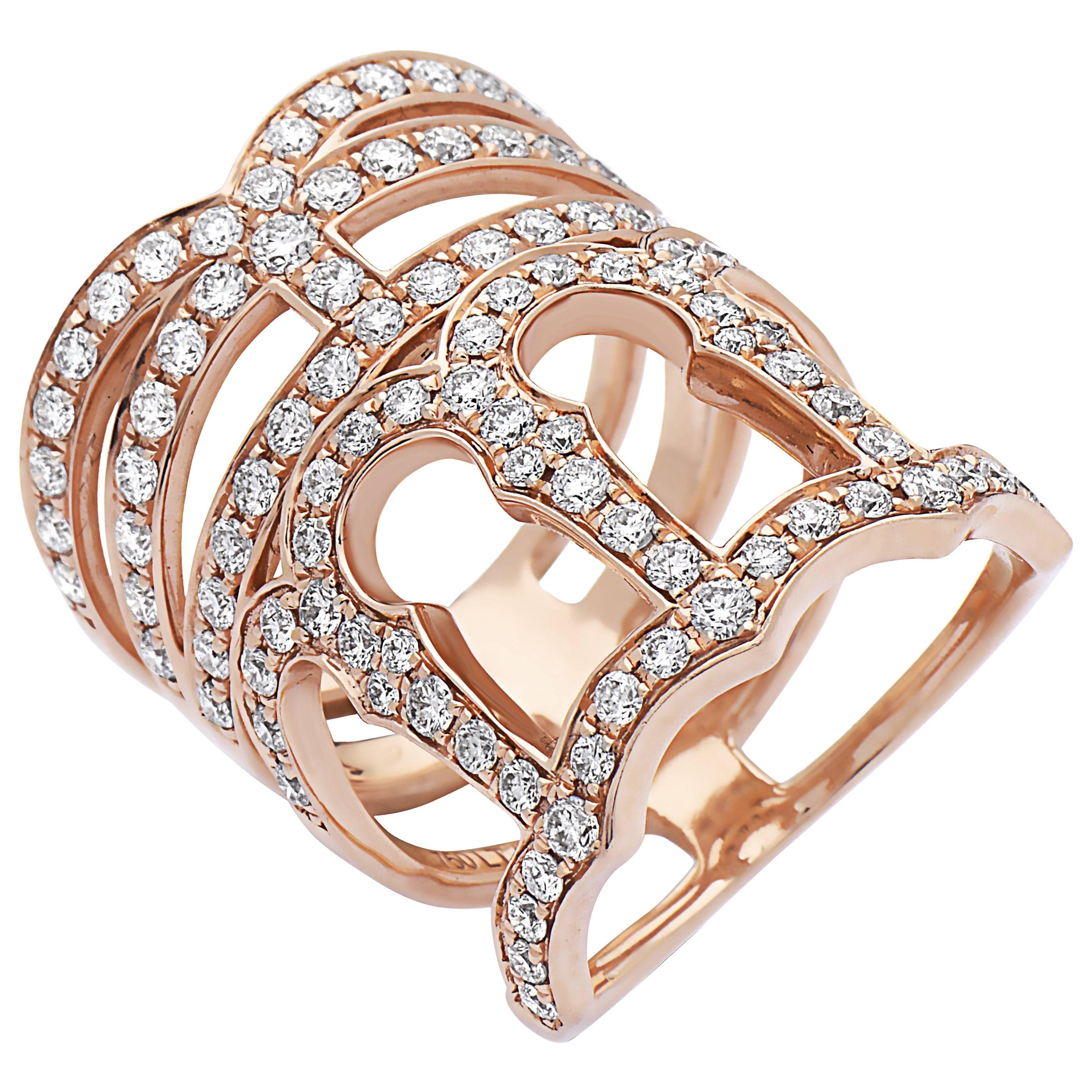 Emilio Jewelry Diamond Crown 18 Karat Rose Gold Ring