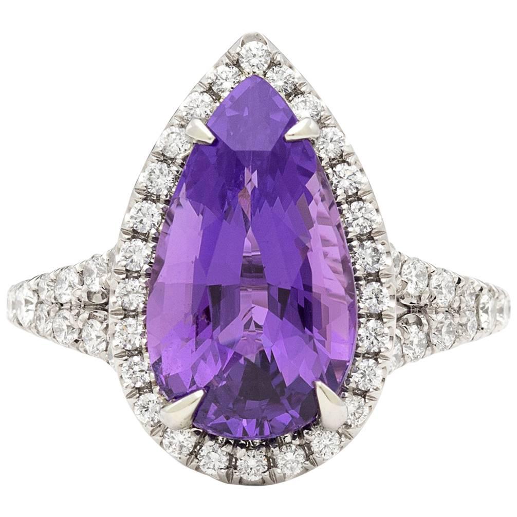 5.04 Carat Unheated Natural Purple Sapphire in Custom Diamond Platinum Ring