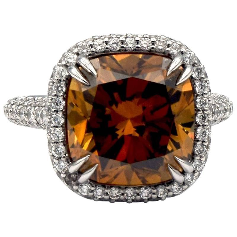 GIA Certified 6.88 Carat Cushion Cut Fancy Deep Brown Orange VS2 Ring For Sale