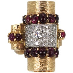 Deco Retro 1930's Ruby Cabochon 14K Platinum Diamond Ring 4.49 Carats