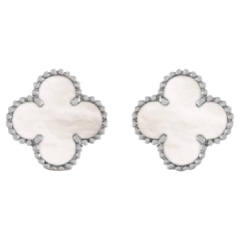 Van Cleef & Arpels White Gold Sweet Alhambra Earstuds Earrings For Sale