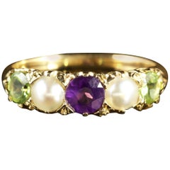 Antique Victorian Suffragette Amethyst Peridot Pearl Ring 18ct Gold