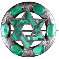 Antique Silver Scottish Malachite Brooch Circa 1860