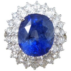 Sapphire 6 Carat and Diamond 18 Carat White Gold Engagement Ring
