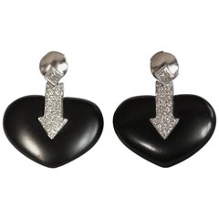 Enigma by Gianni Bulgari 18 Karat White Gold Diamond Jet Heart Shape Earrings