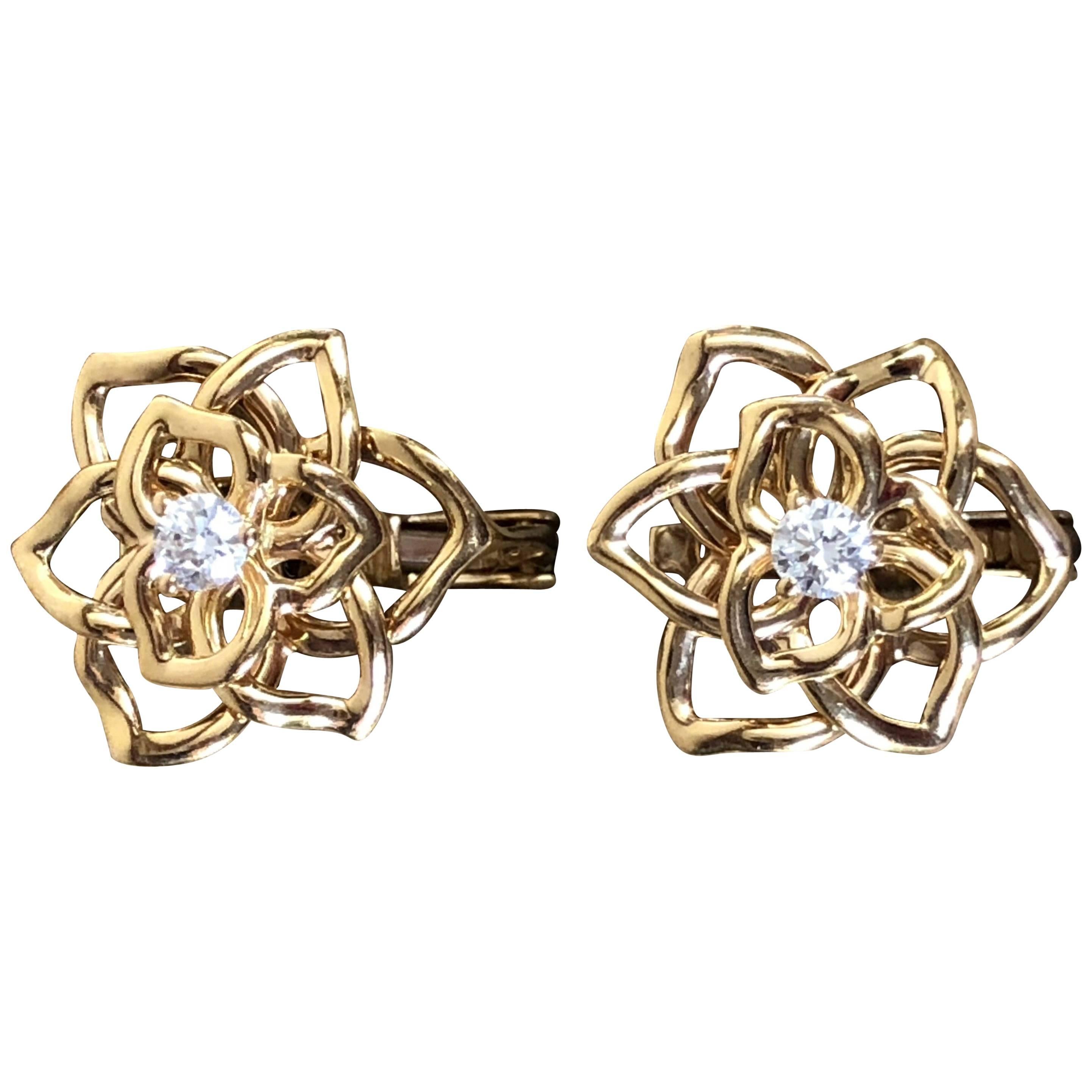Piaget Rose Collection Gold Brilliant Cut Diamond Earrings