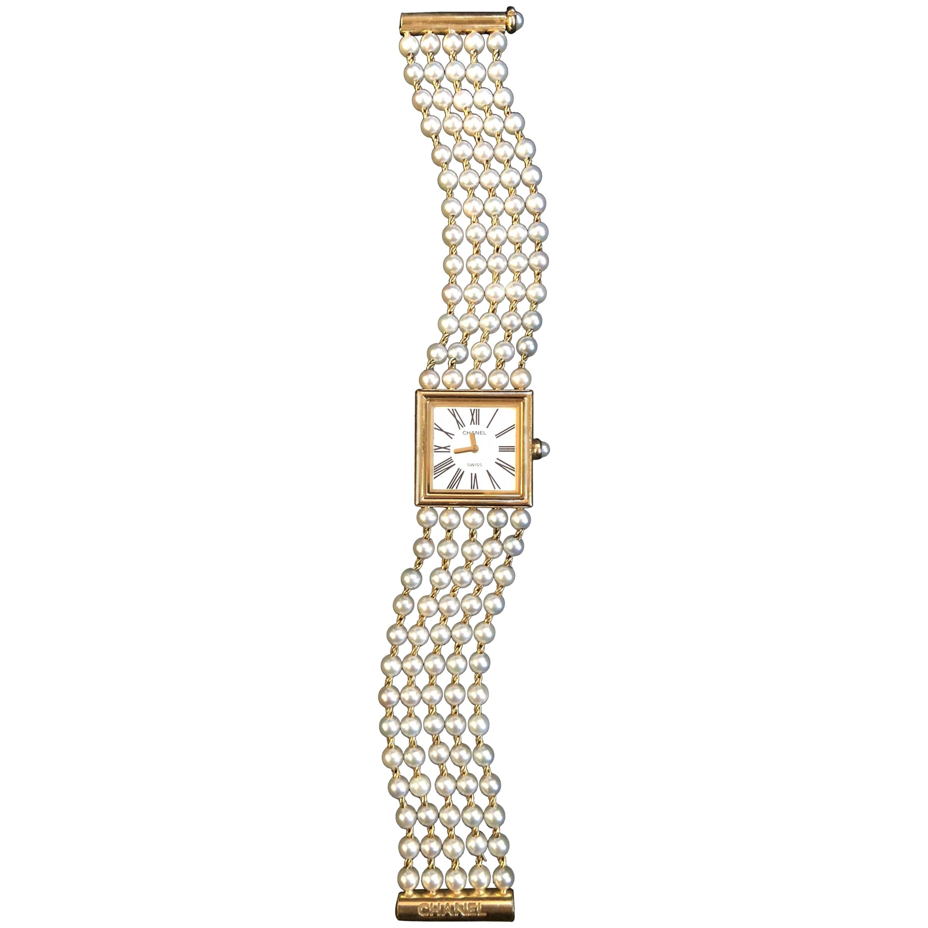 Chanel Akoya Pearl Yellow Gold Mademoiselle Watch