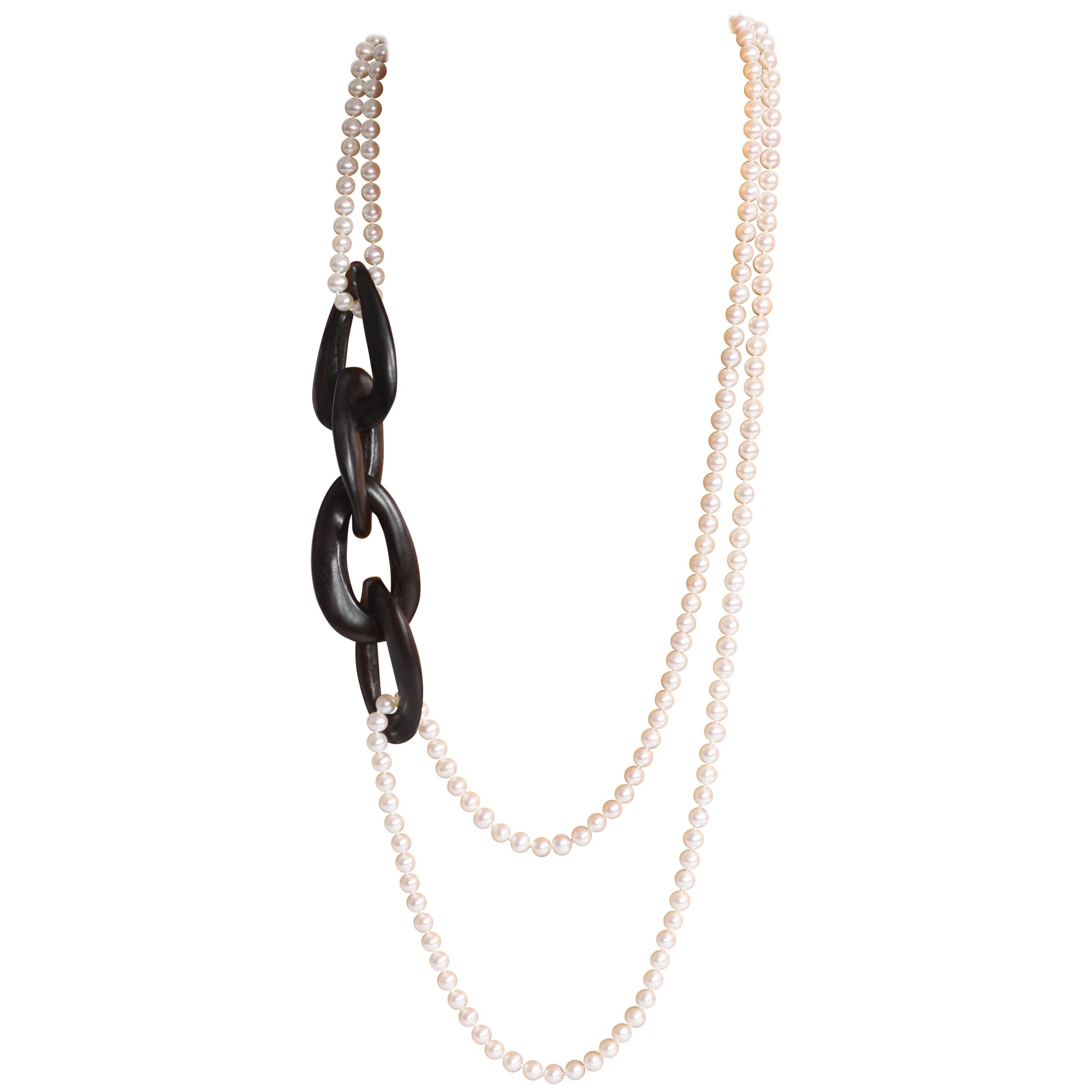 Ebony Wood and Freshwater Pearls Sautoir by Marion Jeantet